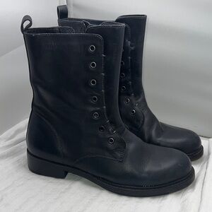 Black Leather Combat Boots - Unbranded